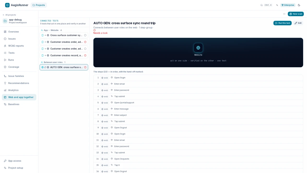 Mobile + web journeys in AegisRunner