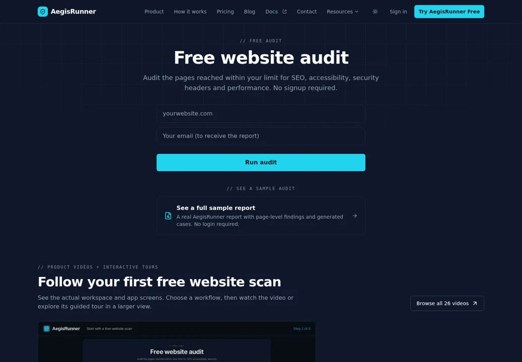 Your first free scan in AegisRunner