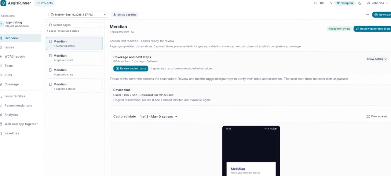 Native mobile testing in AegisRunner
